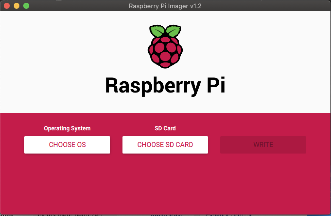 Raspberry Pi Imager after start.