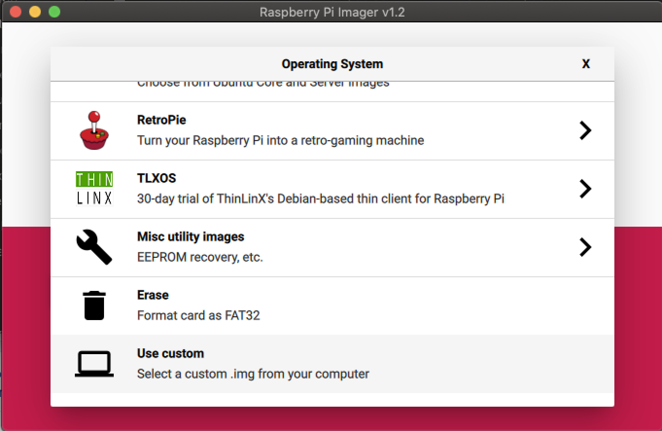 Raspberry Pi Imager choose Image